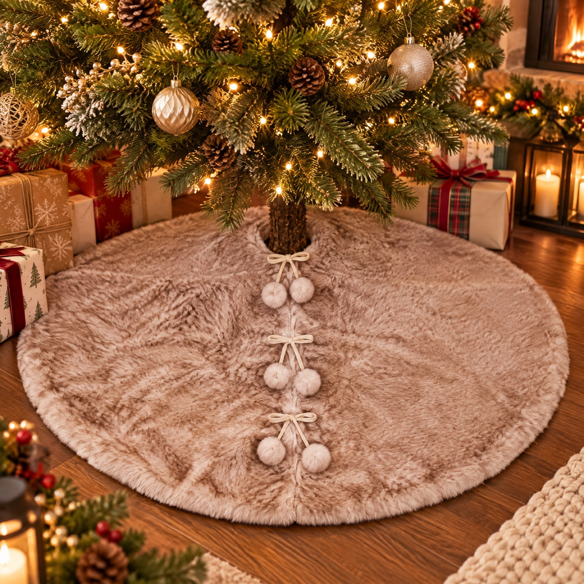 Faux Fur Christmas Tree Skirt, Gray, 48", by Holiday Time