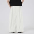 thumbnail image 4 of Krdevn Boys Solid Drawstring Wide Leg Parachute Pants Fall Summer Lightweight Windbreaker Trousers with Pockets 6-7 Years,White, 4 of 5