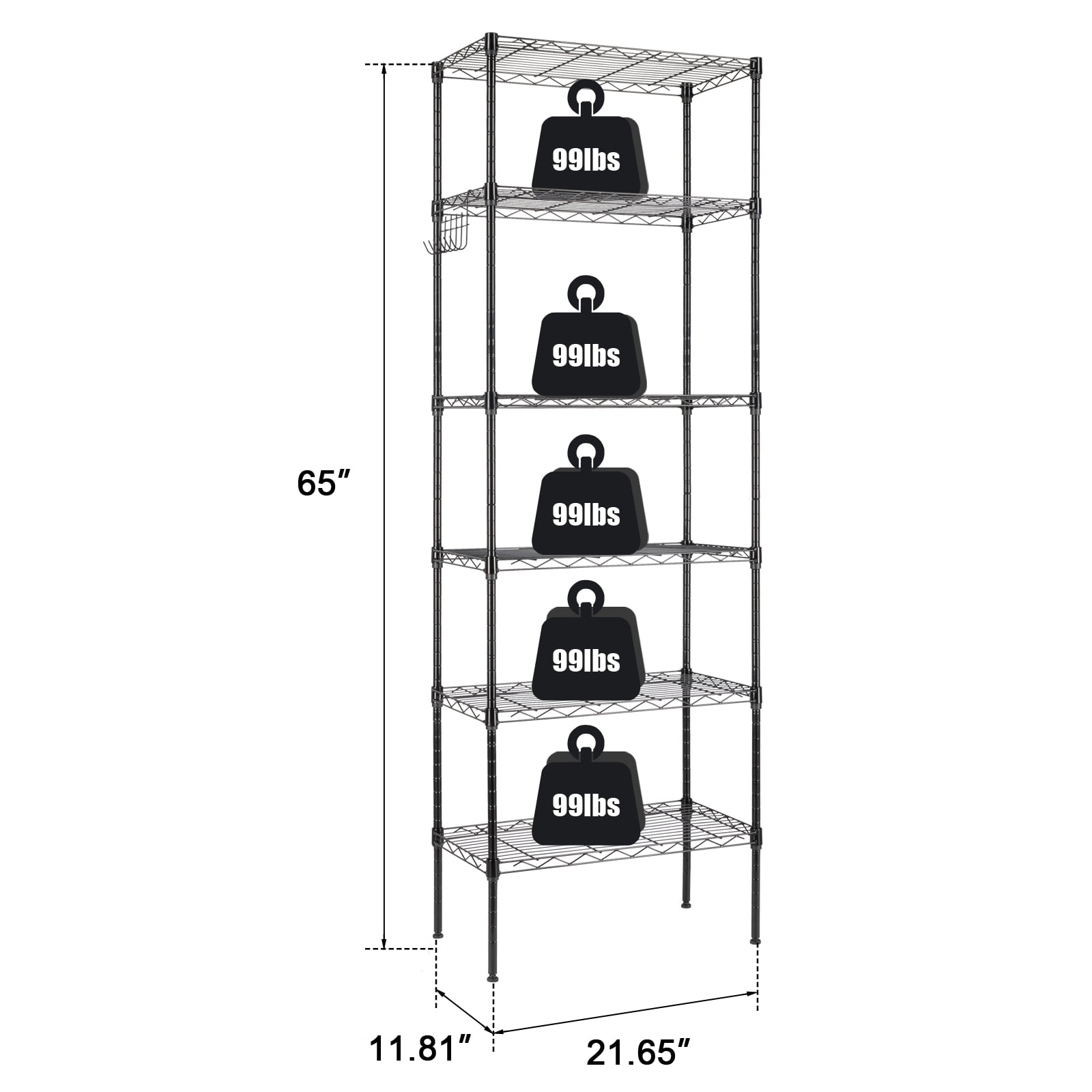 Ktaxon 6 Tier Wire Shelves, Adjustable Steel Storage Rack Organizer for Kitchen Garage Bathroom, 21.6"W x 11.8"D x 65"H, Black