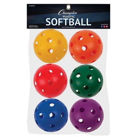 Champion Sports 12 Hollow Plastic Assorted Color Softball Set Athletic Softball Equipment Regulation Size Lightweight/Durable Set of 6