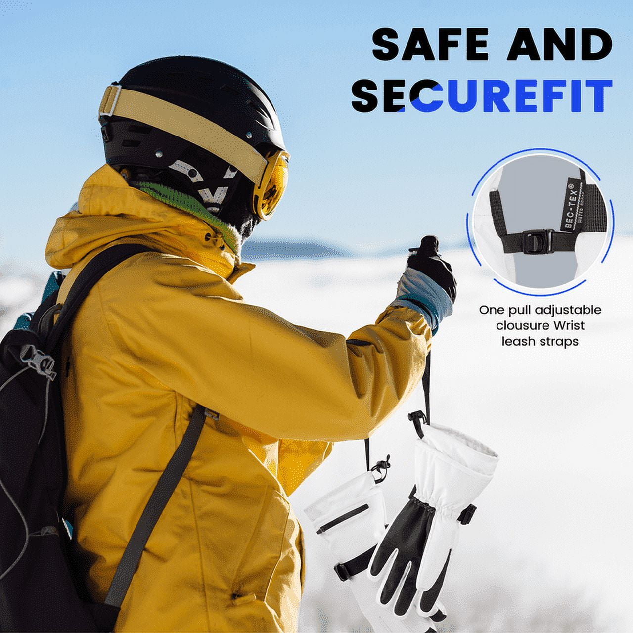 Winter Ski Gloves Warm for Men & Women, Touchscreen Snowboard Gloves with Pocket, Waterproof Snow Gloves for Cold Weather, Suitable for Driving/Cycling/Running/Hiking, White,L