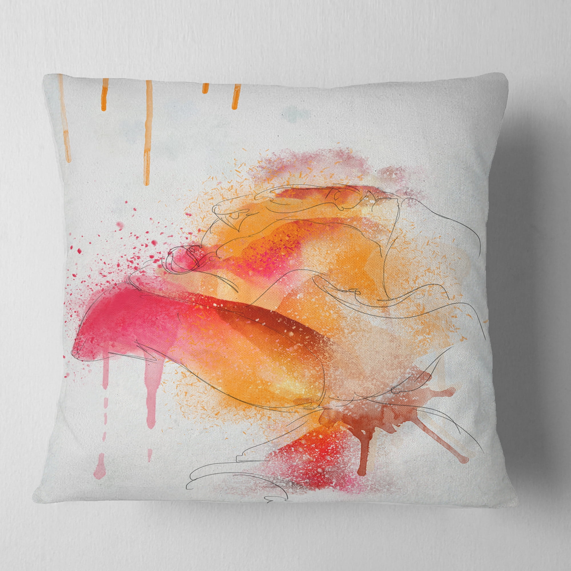 Designart Orange Rose Illustration Watercolor - Floral Throw Pillow - 16x16