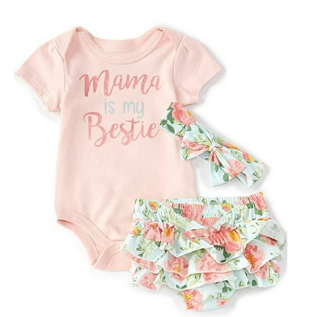 

jaweiw Newborn Baby Girl Cotton Ruffled Short Sleeve Bodysuit Tops + Floral Shorts Baby Girl Clothes Set