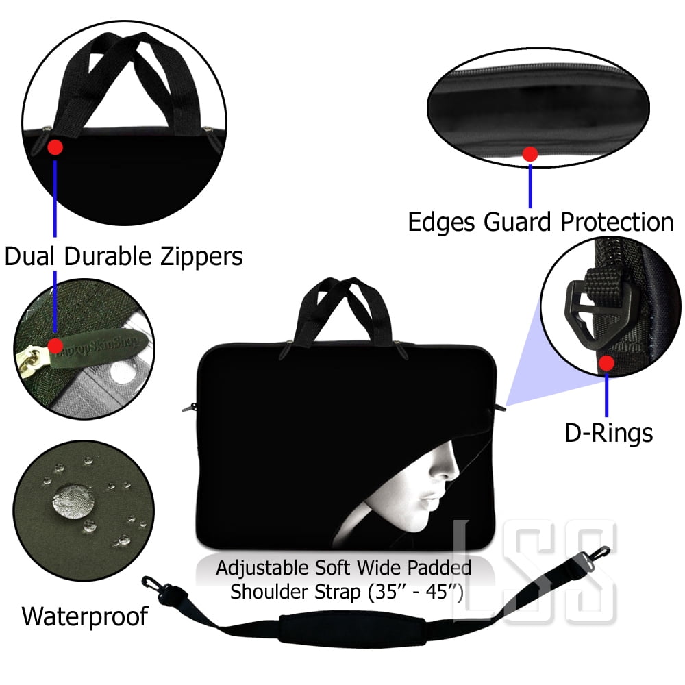 LSS 17-17.3 inch Neoprene Laptop Sleeve Bag with Handle and Adjustable Shoulder Strap - Lady in Hood