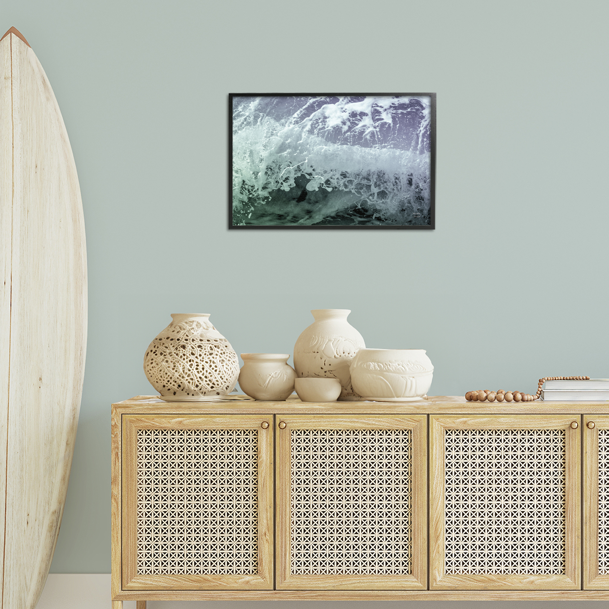 Stupell Industries Splashing Blue Waves Landscape Photography Black Framed Art Print Wall Art, 24 x 16