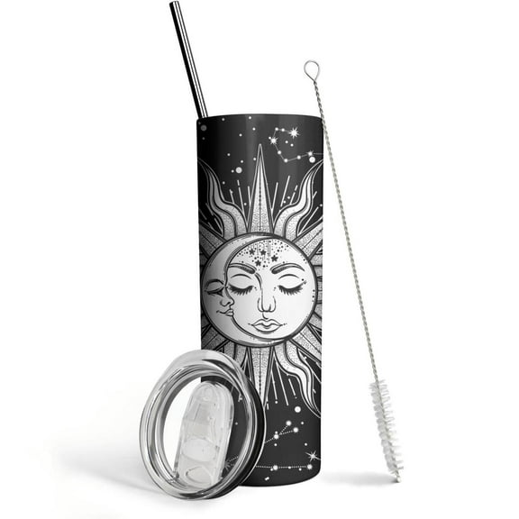 20oz Sun Moon Hanging Stars Space Stainless Steel Tumbler, Vacuum Insulated Travel Coffee Mug with Splash-Proof Lid and Metal Straw