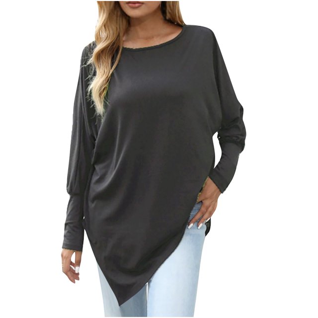 Birdeem Blouse Mode Décontractée Col Rond Manches Longues Confortable Couleur Unie pour Femmes