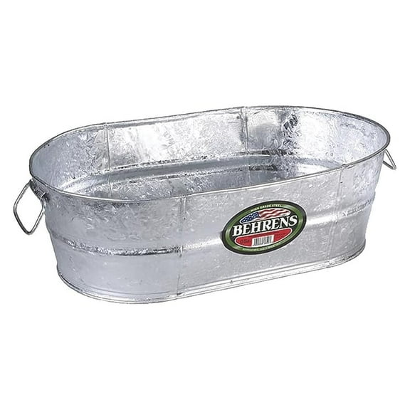 Behrens 7.5 Gallon Steel Oval Tub - Galvanized Steel Stock Tank, Round Wash Tub, Farm Animal Waterer, Industrial Use