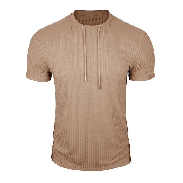 Mens Casual Manga Corta Botón Abajo Camisas Cuello Redondo Sólida Camisa de Parche para Al Aire Libre, Casual, Uso Diario