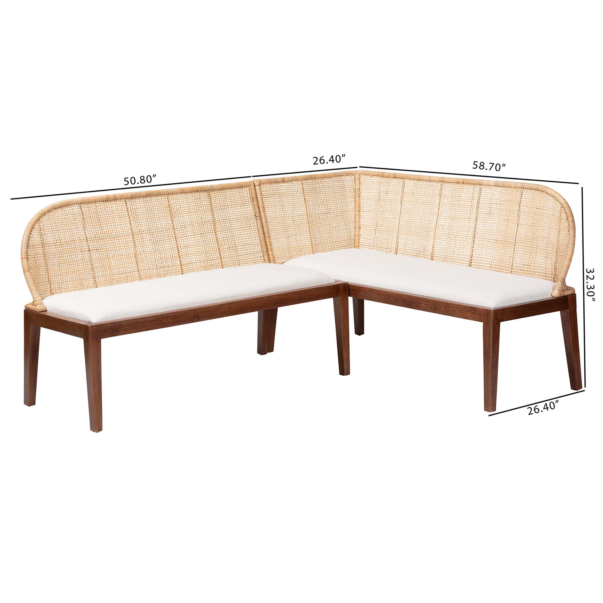 bali & pari Okinawa Boho Dining Nook Bench Set, Light Honey
