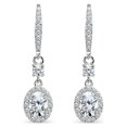thumbnail image 2 of Cubic Zirconia 7x5mm Oval Halo Leverback Dangle Earrings in 925 Sterling Silver, 2 of 3
