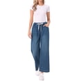 thumbnail image 2 of INSPIRE CHIC Women's Wide Leg Jeans Drawstring Elastic Waist Casual Denim Pants with Pockets Retro Blue XS, 2 of 6