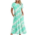 thumbnail image 3 of Horkkom Shirt Dresses for Women Short Sleeve Crew Neck Maxi Dresses Casual Loose Gradient Print Long Dresses with Pockets XL, 3 of 6