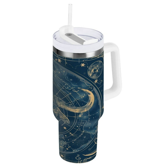 Taurus Of Zodiac Tumbler with Handle and Straw Lid 40 oz Insulated Vacuum Water Bottle Stainless Steel Travel Cup