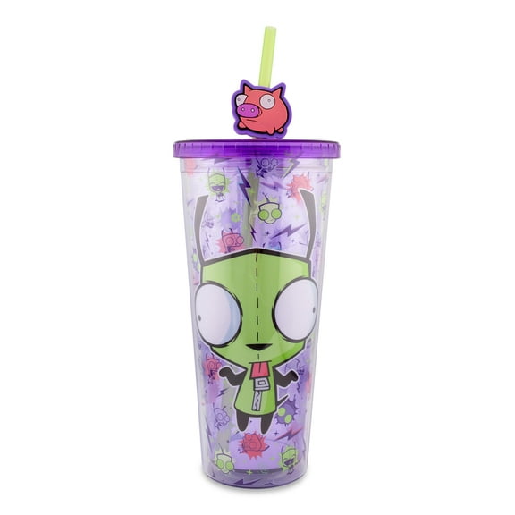 Invader Zim GIR Plastic Carnival Cup With Lid and Straw Topper | Holds 24 Ounces