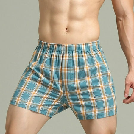 

Men Casual Loose Plaid Wide Leg Home Boxer Pajama Underwear Underpant Shorts