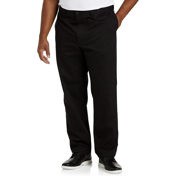 Big and Tall Essentials by DXL Men's FlatFront Twill Pants, Black, 48W