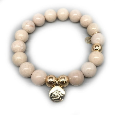 Julieta Jewelry Ivory Jade Ohm Charm 14kt Gold over Sterling Silver Stretch Bracelet