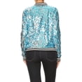 thumbnail image 2 of Women's Striped Metallic Sequin Varsity Jacket Color: Blue Size: SMALL, 2 of 7