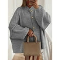 thumbnail image 6 of Women'S Winter Button Down Cardigan Sweaters Mock Neck Lantern Long Sleeve Chunky Knit Jacket Outerwear Grey M, 6 of 9