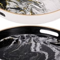thumbnail image 2 of Benjara Set of 2 Round Accent Trays-Tabletop Decor-Marbling-Black-White-Gold, 2 of 5