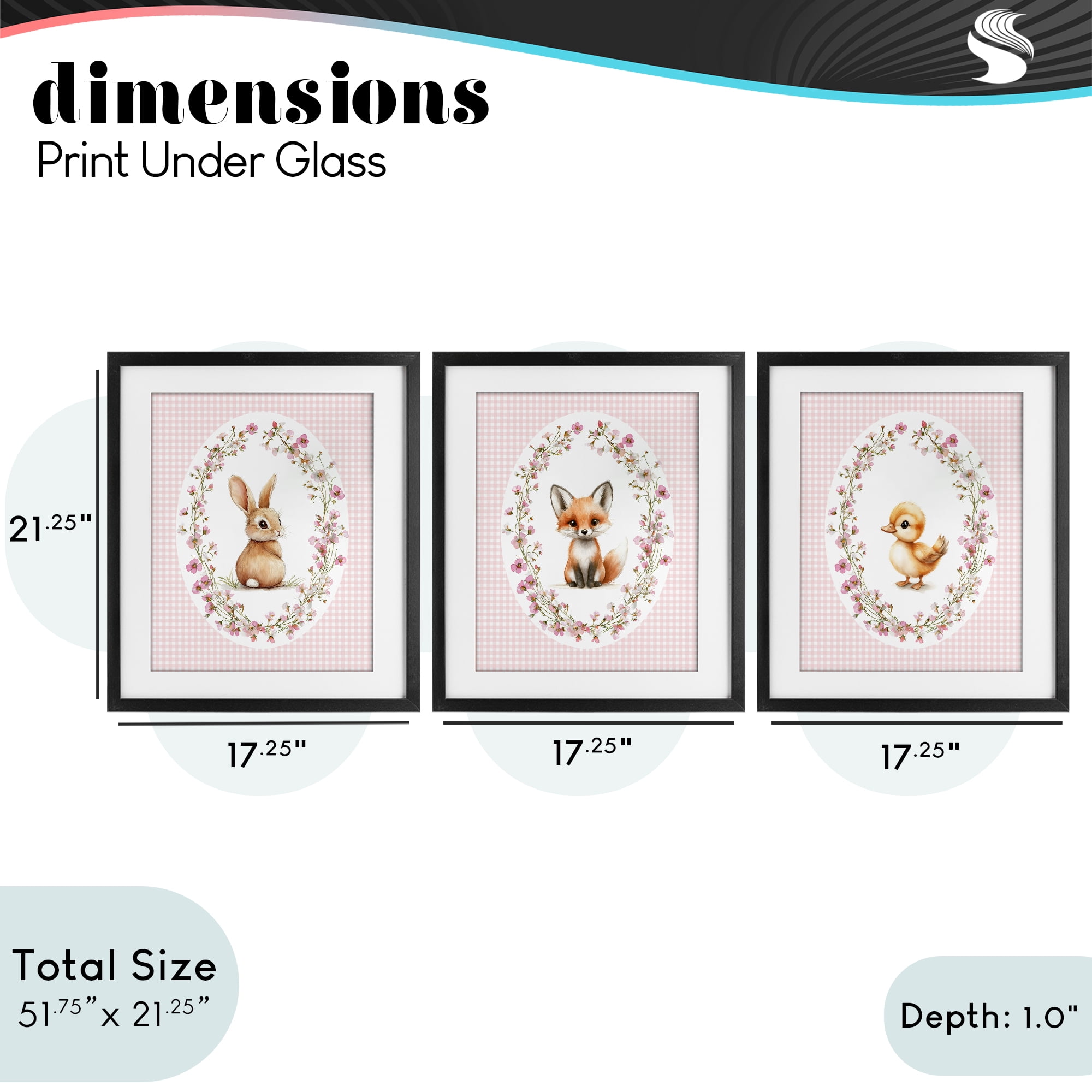 Stupell Industries Spring Gingham Animals 3 Piece Black Framed Print Under Glass Set, design by Christine Simpson Art