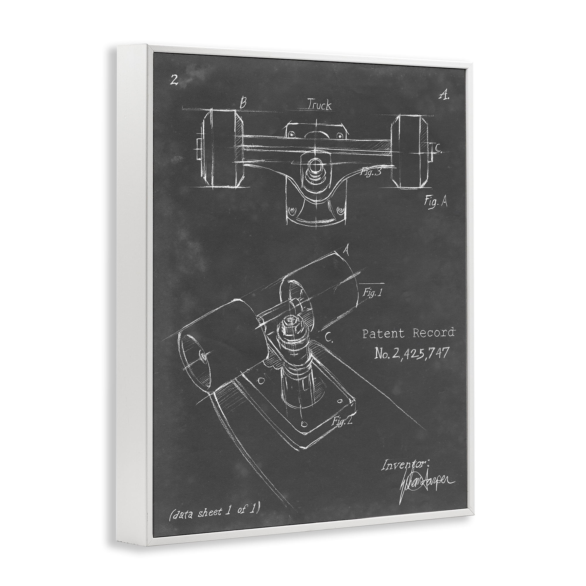 Stupell Industries Skateboard Truck Blueprint Sports Painting White Framed Art Print Wall Art, 16 x 20