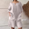 thumbnail image 6 of Two Piece Sets For Women Summer Linen Casual Outfit Plus Size Loose Fit Short Sleeve Shirts & Wide Leg Shorts Sets,Beige,M, 6 of 7