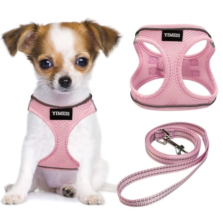 YIMEIS Dog Harness and Leash Set, No Pull Soft Mesh Pet Harness, Reflective Adjustable Puppy Vest for Small Medium Large Dogs, Cats (Pink, X-Small (Pack of 1) RED5