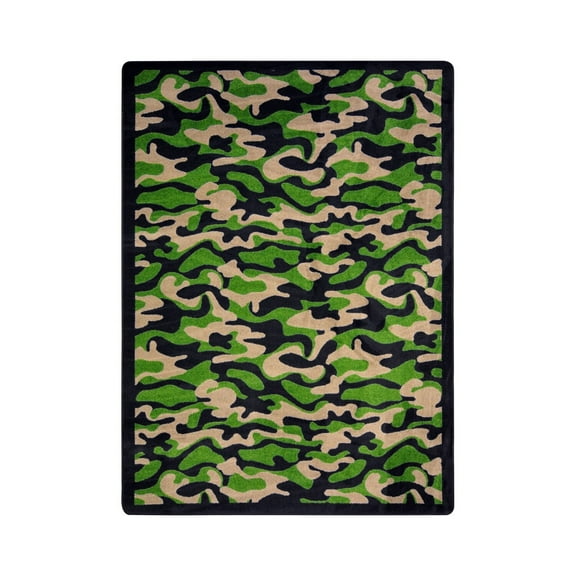 Joy Carpets 1526D-04 Funky Camo Dark Army 7 ft.8 in. x 10 ft.9 in.  WearOn Nylon Machine Tufted- Cut Pile Whimsy Rug