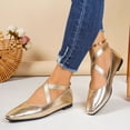thumbnail image 3 of Women's Square Toe Ballet Flat Shoes Crooss Strap Soft Leather Dance Shoes Slip on Comfortable Dress Shoes Gold Size 9, 3 of 7