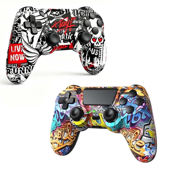 2 Pack Gaming Controller Compatible with P-3/P-4/PC, Wireless Controller Gamepad with Motion Controller & Dual Vibration & Wake-Up Function
