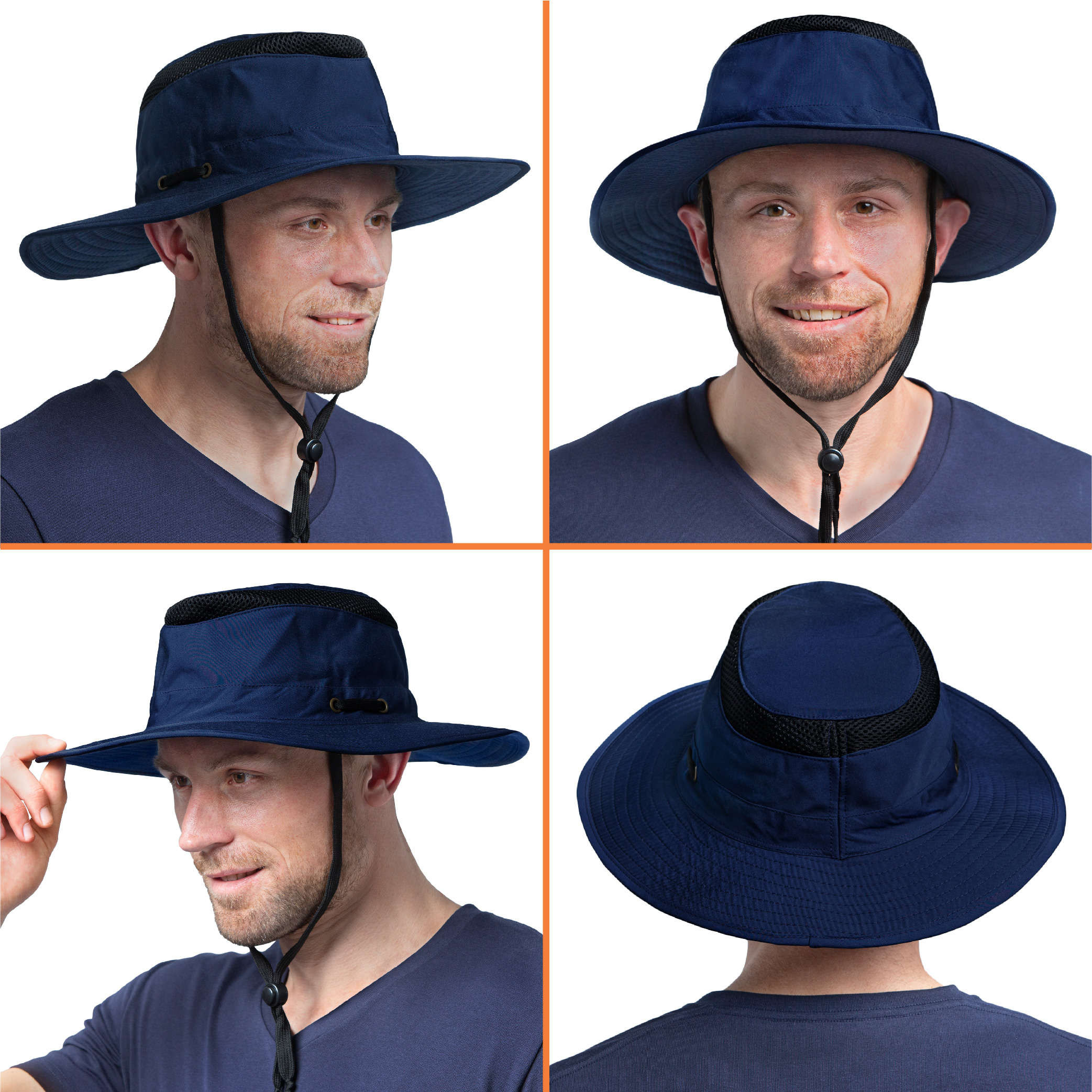 SUN CUBE Sun Hat For Men Wide Brim, Women Safari Hat, Hiking Bucket Hat UV Sun Protection, Boonie Hat Outdoor | Fishing Hat Summer For Sun Beach Camping UPF 50+, Navy Blue - image 3 of 8