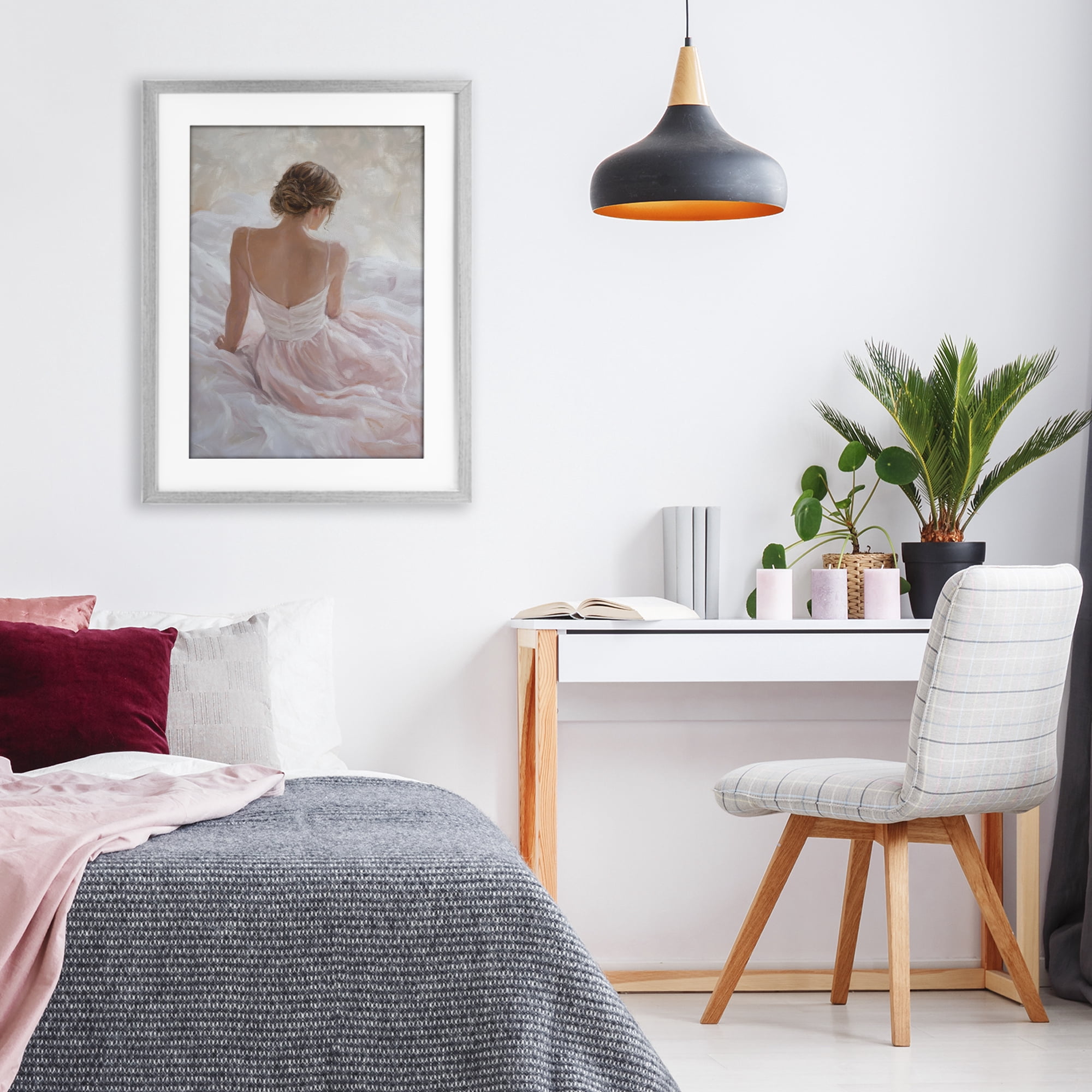 Stupell Industries Quiet Reflection in Pastel Pink Gray Framed Print Under Glass, design by Petal Prints Design