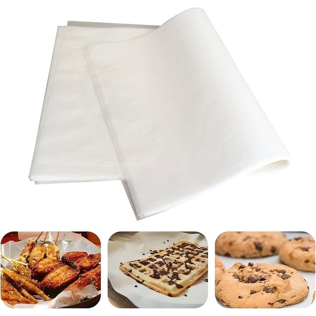 100 Hojas de Papel Pergamino para Hornear, 30 * 40 CM Papel para Hornear Antiadherente de Doble Capa, sin Blanquear, para Freidora de Aire, Hornos, Microondas (Blanco)