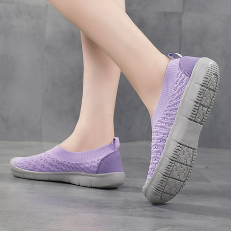 

ERTUTUYI 2022 New Ladies Fashion Fly Woven Breathable Mesh Toe Head Lightweight Casual Comfortable Flat Shoes Purple 40