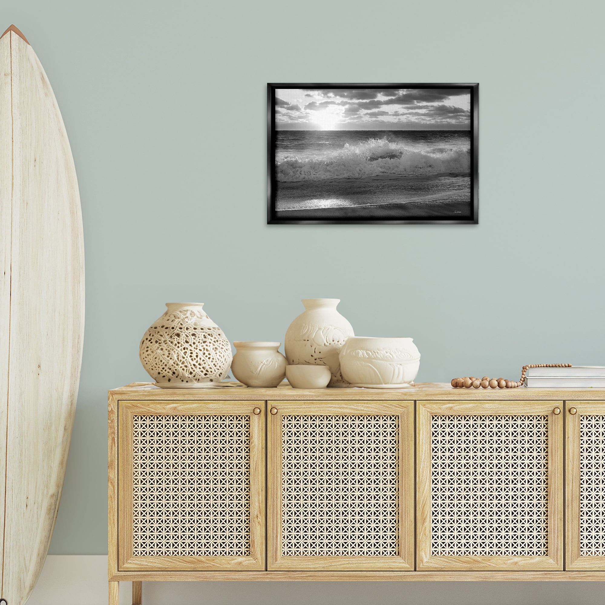 Stupell Industries Crashing Sea Waves Landscape & Nature Photography Black Floater Framed Canvas Art Print Wall Art, 25 x 17