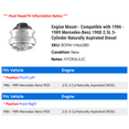 thumbnail image 2 of Engine Mount - Compatible with 1986 - 1989 Mercedes-Benz 190D 2.5L 5-Cylinder Naturally Aspirated Diesel 1987 1988, 2 of 2