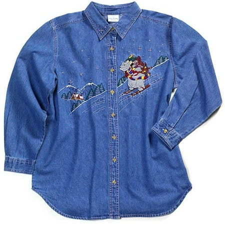 Bear Lodge Embroidered Denim Shirt