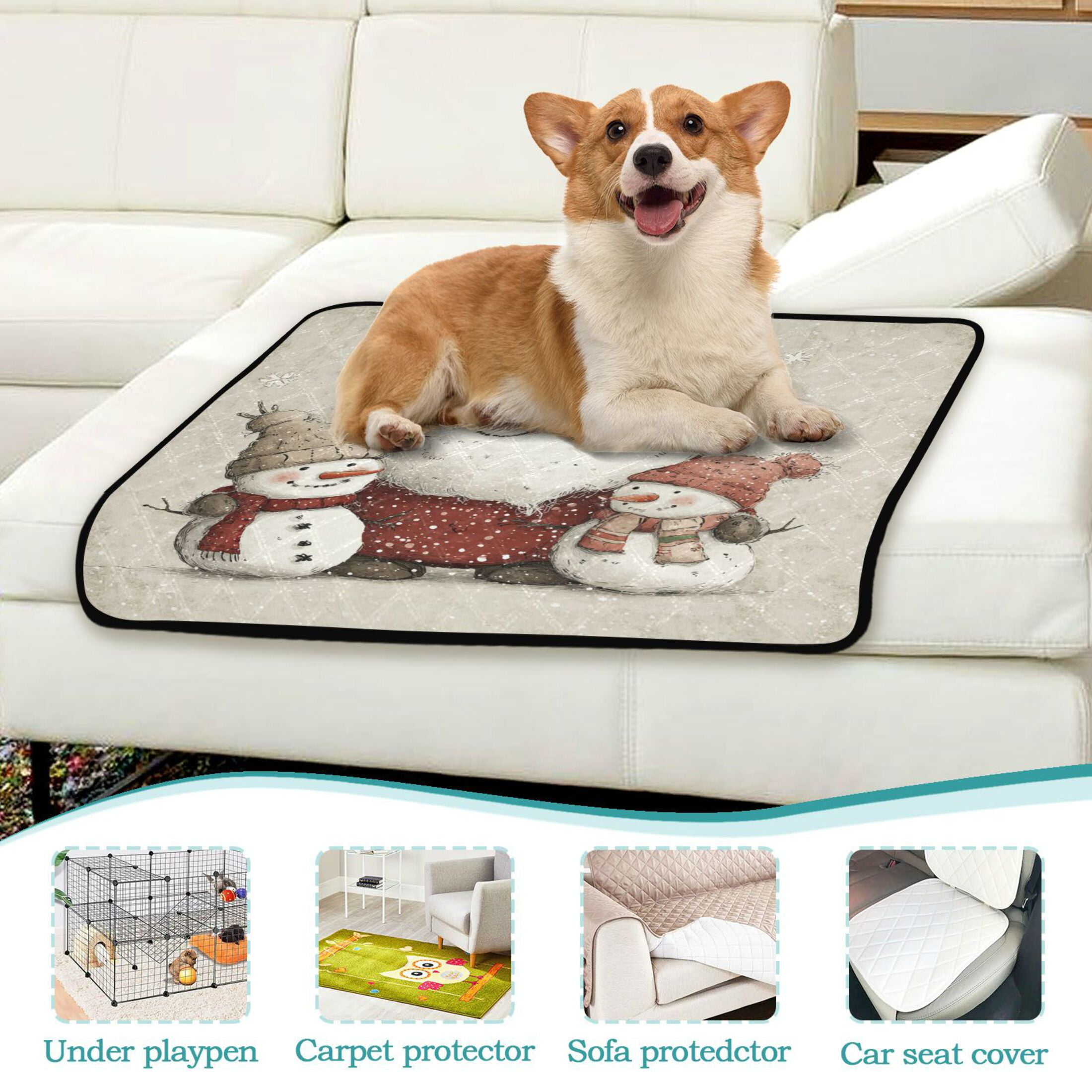 Qxltty Smiling Santa Claus Cat litter Pads Pet Set of 2 Diaper Mats Center Anti-leakage Layer Absorbent Soft and Comfortable