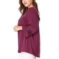 thumbnail image 5 of Agnes Orinda Women's Plus Size Tops Long Sleeve Crochet Panel Hollow Out Pleated Casual Tunics Blouse 4X Purple, 5 of 8