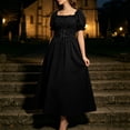 thumbnail image 3 of Women's Renaissance Peasant Dress Short Puff Sleeve Square Neck Lace Up Corset Vintage Medieval Irish Wench Maxi Dress for Halloween Cosplay Festival, 3 of 9