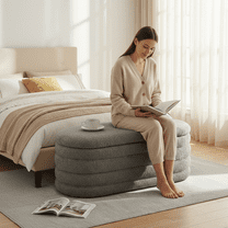 Furniliving Storage Ottoman Bench, Upholstered End of Bed Bench with Large Storage, Faux Teddy Entryway Bedroom Bench, Flipping Lid Storage Bench for Living Room, Bedroom, Entryway. Gray