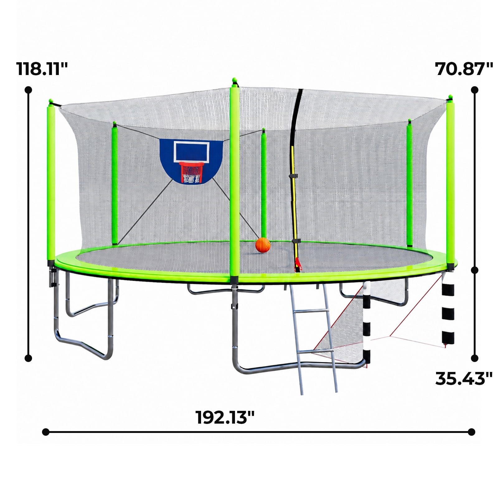 Alvantor 16Ft Trampoline for Kids & Adults, Round Trampoline with Enclosure Net,Basketball Hoop,Soccer Goal and Ladder for Backyard Green