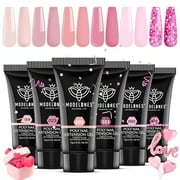 modelones Poly Nail Gel Set, 6 Colors Pink Confetti Collection Nude Pink Glitter Colors Poly Extension Gel Enhancement Builder Nail Gel Pastel Summer Manicure DIY Home Salon Beauty Gift