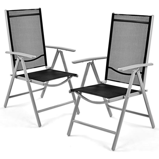 Costway Set of 2 Patio Folding Chairs Adjustable Reclining Indoor Outdoor Garden Pool