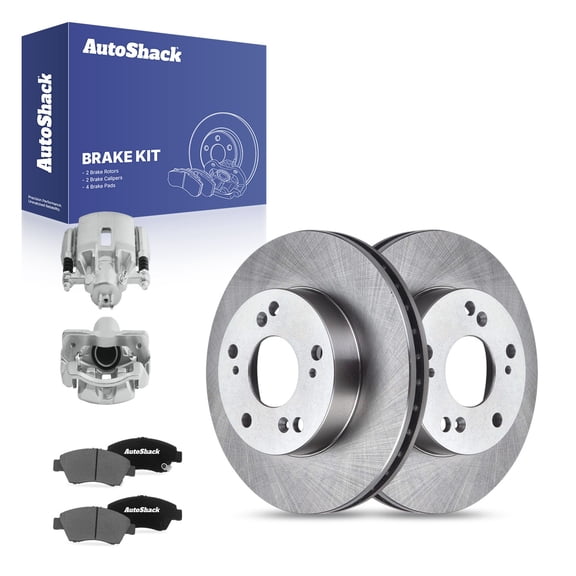 AutoShack Front Vented Brake Rotors   Ceramic Pads   Calipers 8-PC Brake Kit Replacement for 2006-2011 Honda Civic 10.31" (261.9 mm)