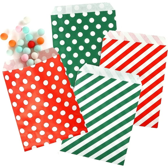 Naler 100 Pack Christmas Small Paper Treat Bags for Candy Cookie Buffet,Kids Adult Christmas Party Favors Bag