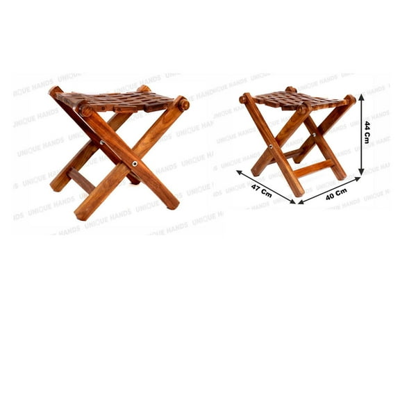 Handcrafted Pure Red Sheesham Wood Foldable Stool - Elegant and Space-Saving Design for Home