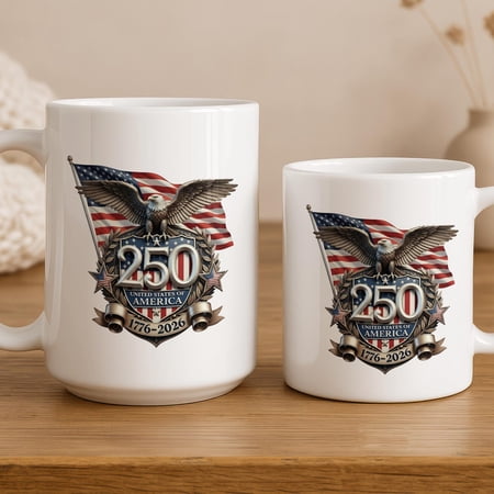 US 250th Anniversary Flag Mug, Classic Red White Blue Coffee Cup, Patriotic Gift for Independence Day and Veteran Mug